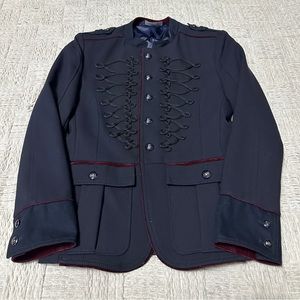 Zara Man Size Small Denim Couture Military Jacket Steampunk Embroidered Navy